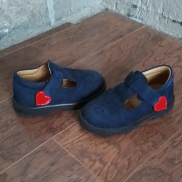 ELEFANTEN Mary Jane Blue Suede Leather Red Heart Girls Velcro Shoes, Size 7 - Picture 2 of 5